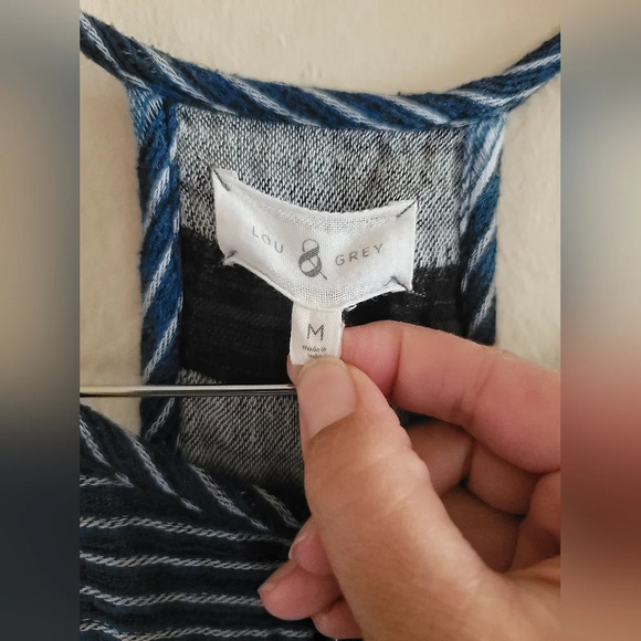 Lou & Grey, Blue and White Baja Romper with Pockets, Size Medium - Picture 9 of 9